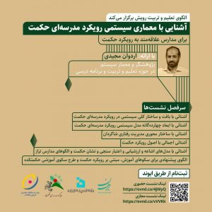 بنر سلسله نشست‌های آشنایی با معماری سیستمی رویکرد مدرسه‌ای حکمت